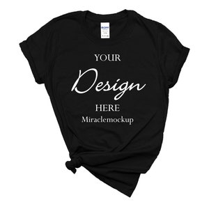 Black Gildan 64000 Softstyle Mockup T-Shirt Gildan Mock up Flat Lay White Background Men&#39;s Tee Shirt T-Shirt Template cw5