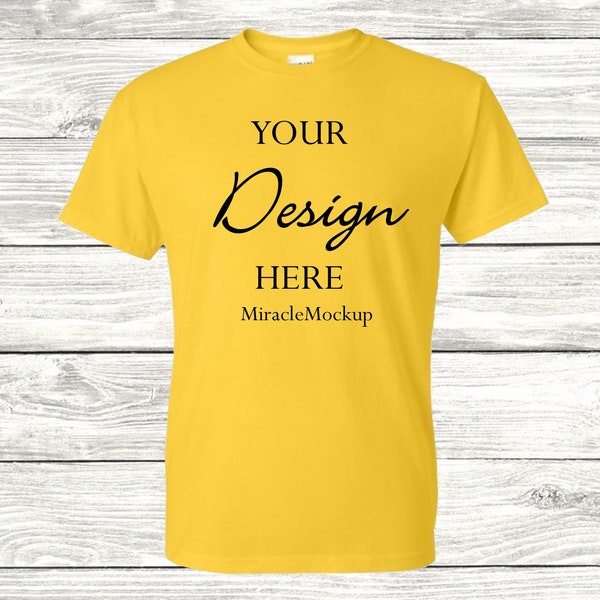 Daisy Gildan Mock Up 5000 Yellow Mock-Up Gildan Mockup Tee Shirt Men's Unisex T-Shirt Design Template
