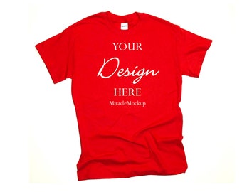 Red Gildan T-Shirt Mockup: Unisex Tee Design Template (Digital Download)