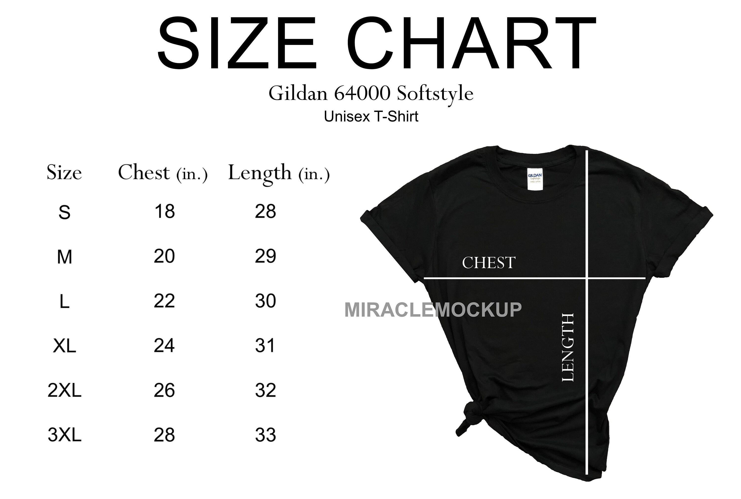 Size Chart Gildan 64000 Softstyle 