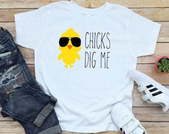 chicks dig me shirt, toddler chicken shirt, funny toddler shirt, kids easter shirt, gift for toddler boy, cute baby boy tshirt, easter gift