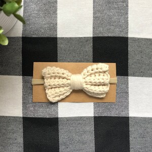Cream Baby Bow, Crochet Baby Bow Headband, Cute Baby Headband, Gift For Baby Girl, Baby Shower Gift Girl, Toddler Hair Clip, Crochet Bow