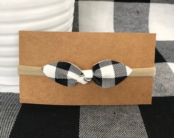 leather baby girl bow headband, leather baby girl bow hair clip, faux leather bow, faux leather hair clip, gingham plaid // ARLENE BOW