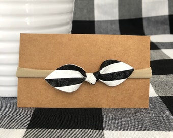 leather baby girl bow headband, leather baby girl bow hair clip, faux leather bow, faux leather hair clip, black & white stripe // ARLENE BO