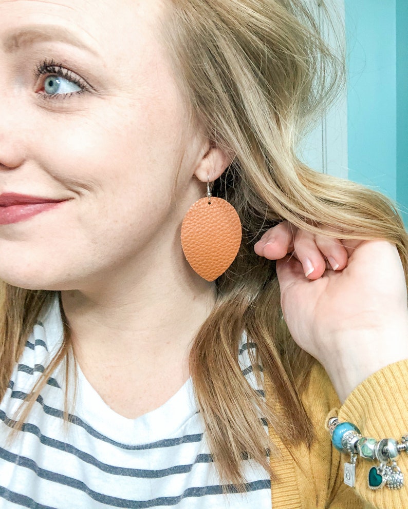 Faux leather earrings / nickelfree fish hook earrings / leaf Etsy