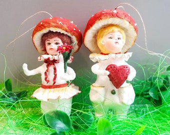 Spun cotton mushroom toy, fairy mushroom ornament, mushroom tree ornament, mushroom girl and boy figurine, fly agaric Christmas decoration