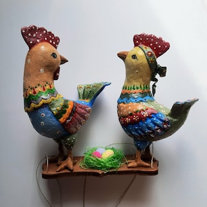 Hand-Painted Cotton Hen and Cockerel: Easter Gift, Christmas Ornament