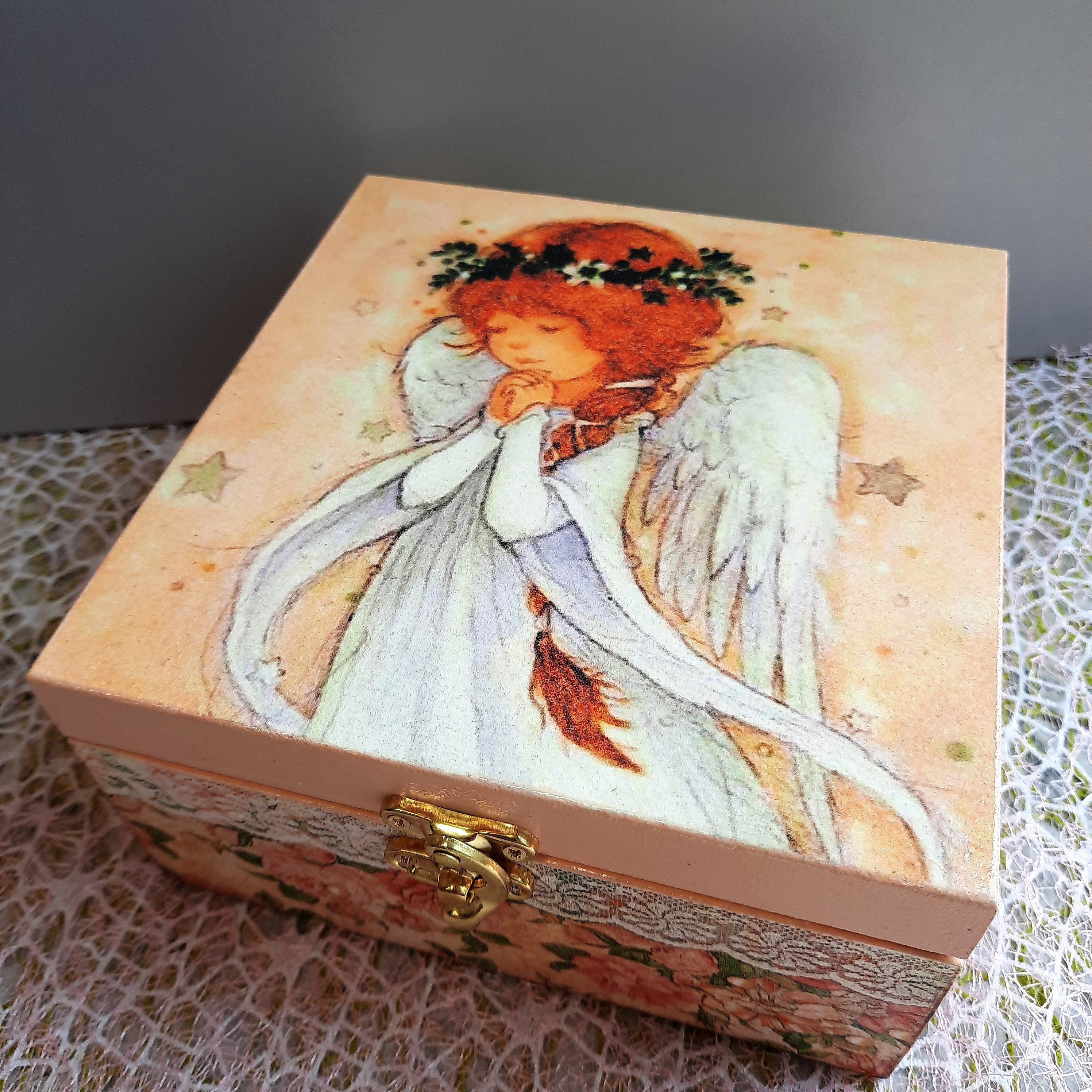 Decoupage Angel Jewelry Box: Wooden Keepsake Box, Daughter Gift - Etsy