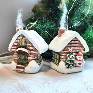 Vintage Hand Painted Christmas  Snow House, My First Christmas Ornament, Retro Cotton House Ornament,  Cotton toy for the Christmas tree