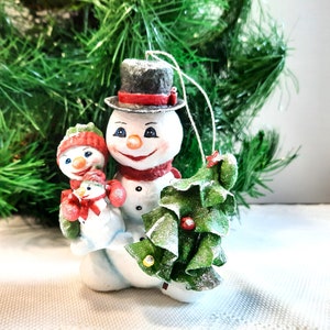 My first christmas ornament, Vintage snowman  cotton ornament, Hand painted christmas toys,Spun cotton ornament snowmans Christmas ornament