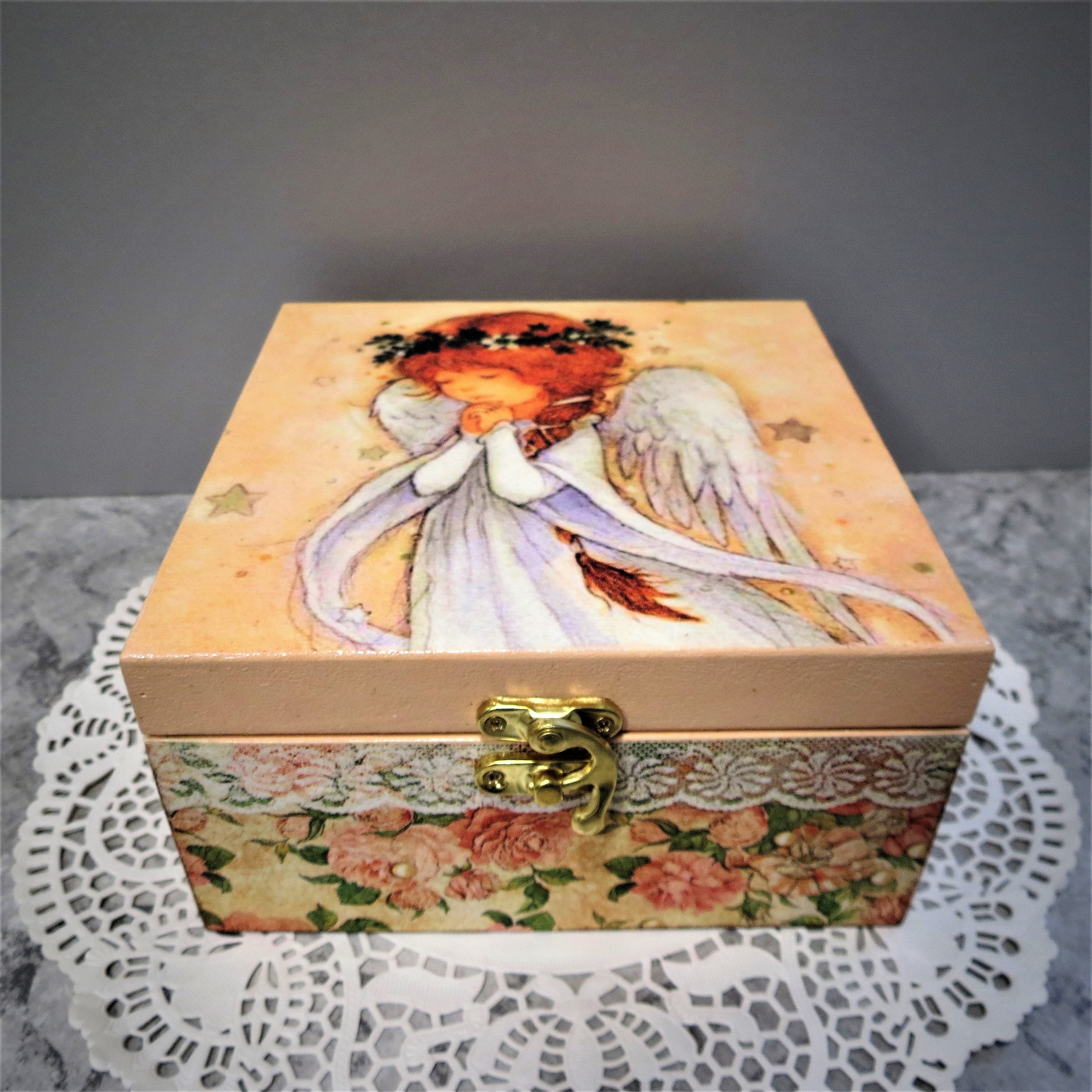 Decoupage Angel Jewelry Box: Wooden Keepsake Box, Daughter Gift - Etsy