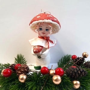 Adorno navideño de hongo de algodón hecho a mano: Mi primer árbol de Navidad