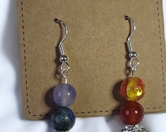 Glass Solar Witch Earrings, Moon & Sun, Night and Day, Sparkly Earrings, Hypoallergenic, Handmade Earrings, Carnelian and Blue Chalcedony