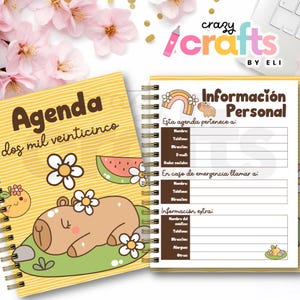 MC Agenda Capibara 2025 media carta / agenda colorida / agenda 2025 /  agenda en español / Agenda para Imprimir / Descarga en Pdf-imprime