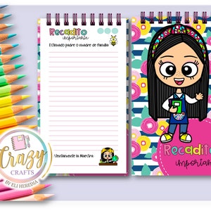 Block de Recaditos/Notas Meryta / Recado escolar / 2 medidas cuarto de carta y esquela - Descarga en Pdf e imprime