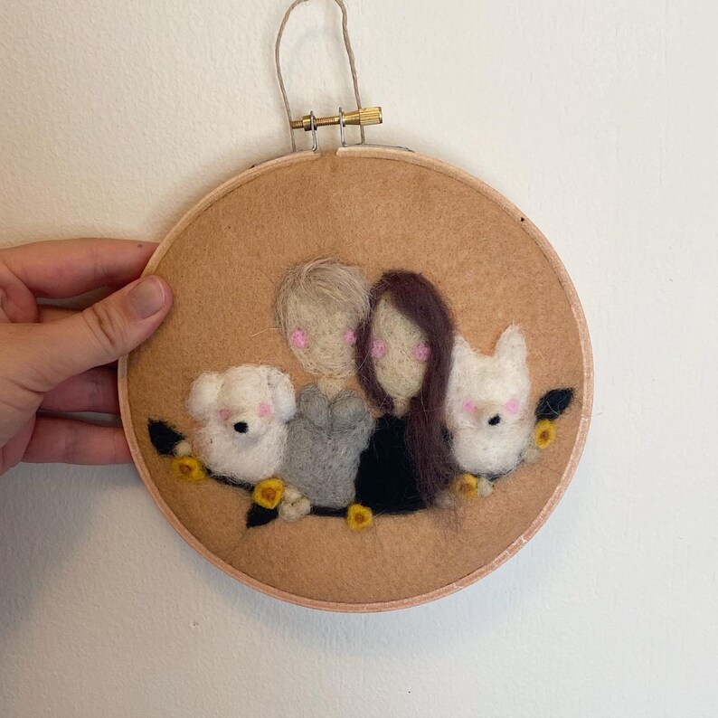 custom animal portrait wedding portraits Custom family portrait needle felt custom couple portrait