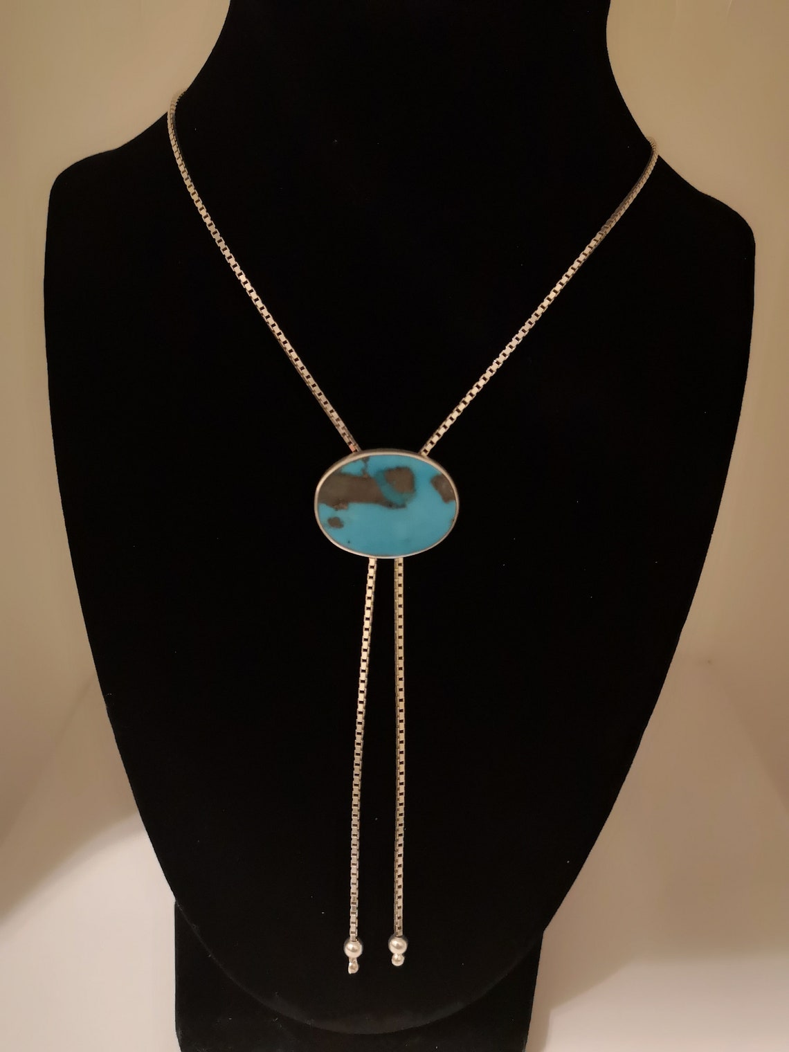 Adjustable handmade silver slider necklace with Turquoise stone Etsy.de