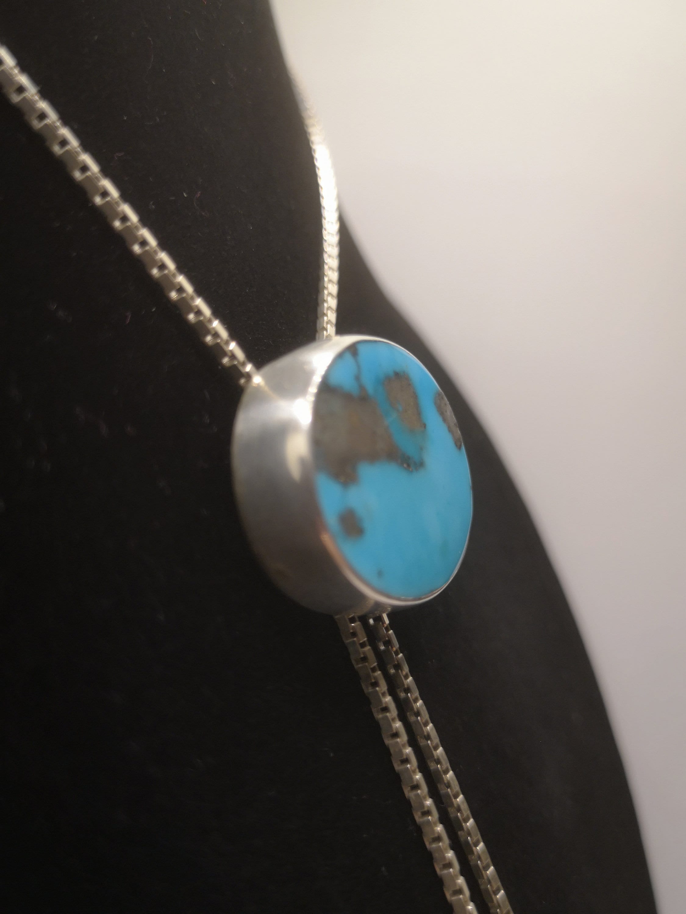 Adjustable handmade silver slider necklace with Turquoise stone Etsy.de