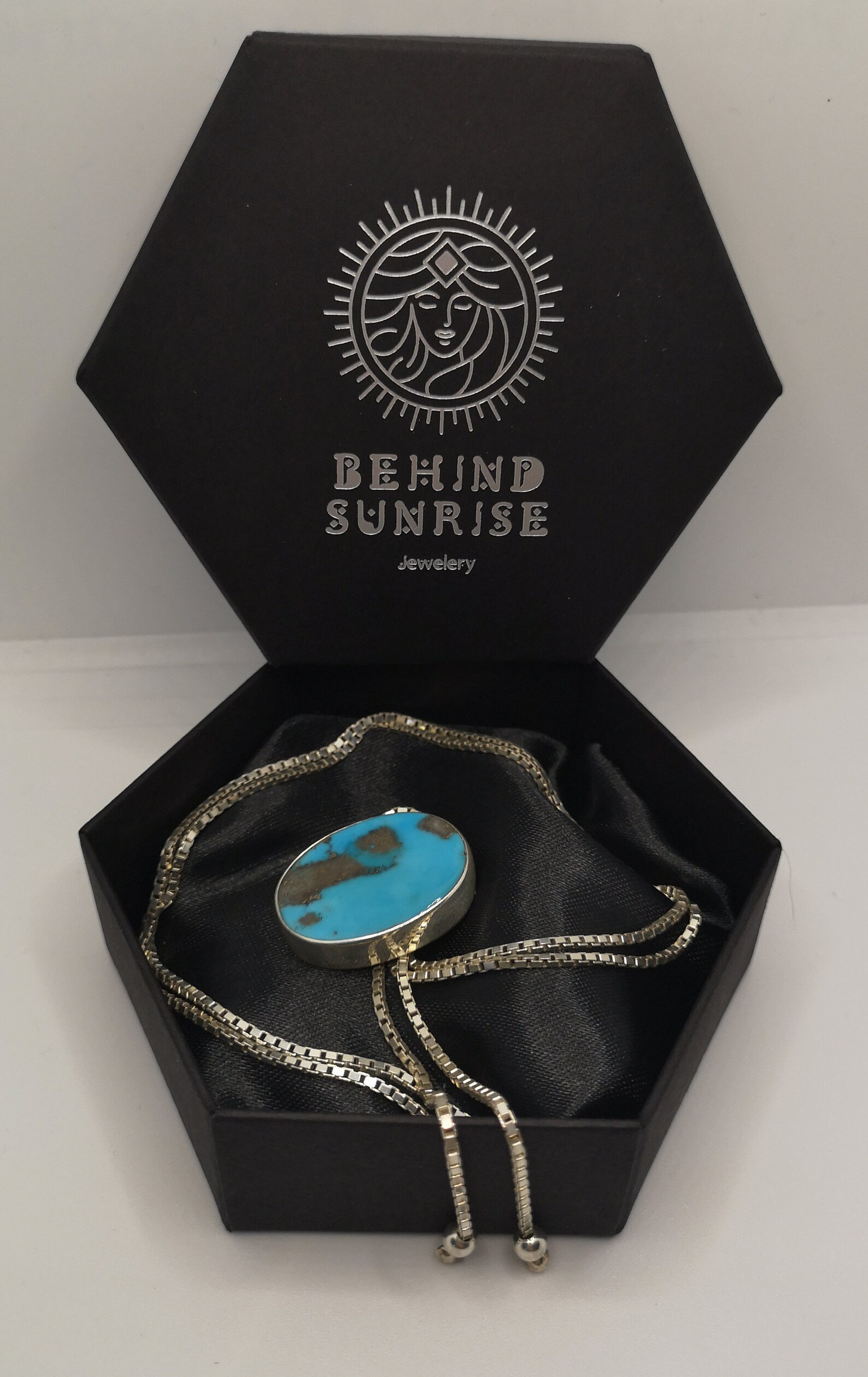 Adjustable handmade silver slider necklace with Turquoise stone Etsy.de