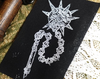 Medieval Flail Linocut Patch: Hand-Printed Canvas Art
