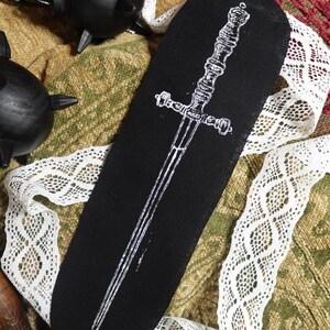Medieval Sword Linocut Patch: Hand-Printed Canvas Art