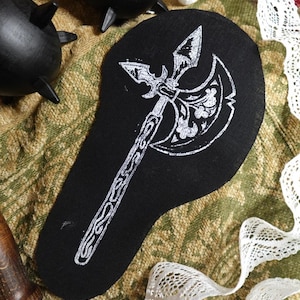 Medieval Halberd Linocut Patch: Hand-Printed Canvas Art