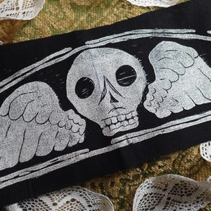 Memento Mori Deaths Headstone Linocut Patch