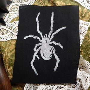 Spider Linocut Patch: Hand-Printed Gothic Canvas Patch