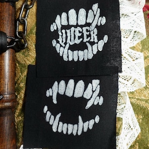 Queer Vampire Teeth Linocut Patch