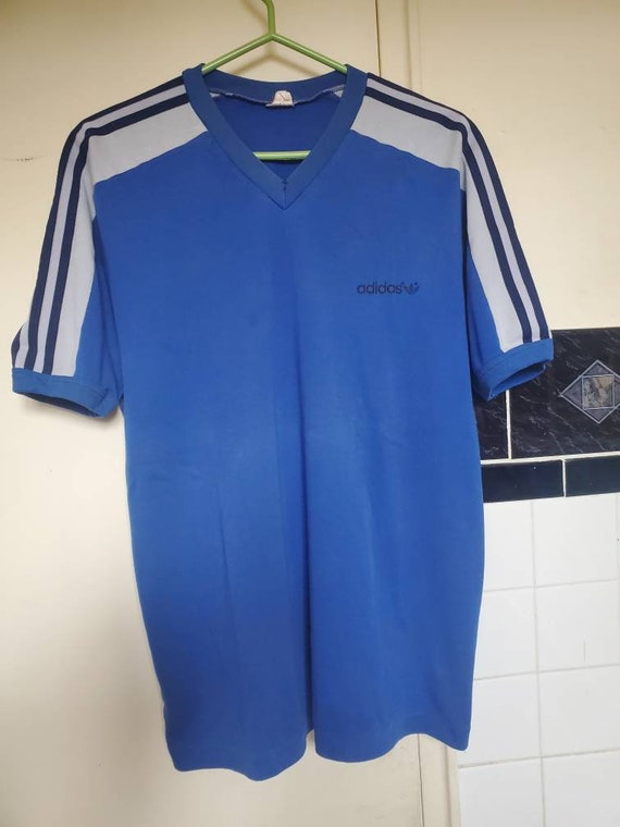 Vintage Adidas shirt blue 70s striped - image 1