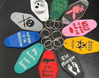 Vintage Style Motel Keychains One of a Kind Science Stem Pathologist Histotech Sci-Fi Skeleton
