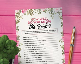 How Well Do You Know The Bride Bridal Shower Games, Printable Bridal Shower Games, Bridal Shower Game Instant Download, Wedding Games