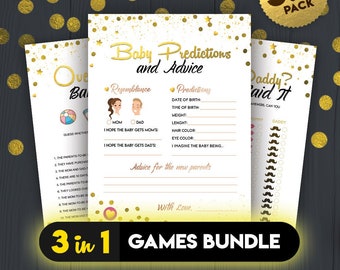 3in1 Baby Predictions Baby Shower Game, Mommy or Daddy Baby Shower Game, Over or Under Baby Shower Game Printable Bundle