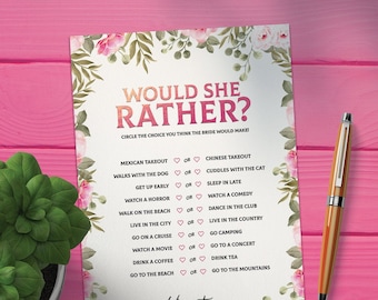 Would She Rather Bridal Shower Game, Floral Bridal Shower Games, Bridal Shower Instant Download, Printable, Wedding Shower Game, Decorations