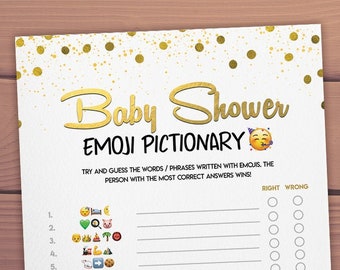 Emoji Pictionary Baby Shower Games Printable pdf, jpeg, Children&#39;s Book Emoji Pictionary, Game Baby Shower Funny Emoji, Baby Shower Ideas