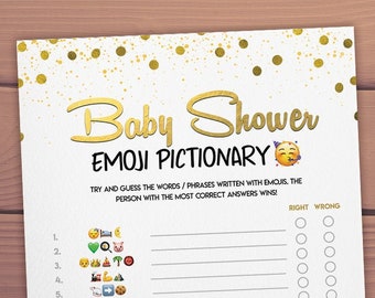 Emoji Pictionary Baby Shower Games Printable pdf, jpeg, Children's Book Emoji Pictionary, Game Baby Shower Funny Emoji, Baby Shower Ideas