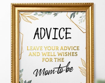 Advice and Wishes for the Mom-to-be, Greenery and Gold Advice, Advice and Wishes for the Mom-to-be Sign printable
