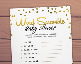 Baby Word Scramble Baby Shower Games, word scramble game, baby shower activity, baby shower ideas, printable baby shower