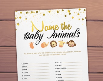 Nazwij grę dla małych zwierząt, gry na baby shower, quiz o grach leśnych zwierząt, Nazwij zwierzęta do wydrukowania natychmiastowego pobrania pliku PDF JPG