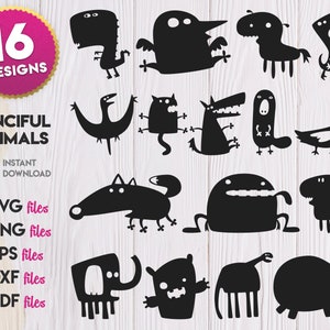 Fantasievolle Dieren Silhouet, Fantasievolle Dieren SVG, vreemde dieren svg, fantastische dieren svg, fictieve dieren svg