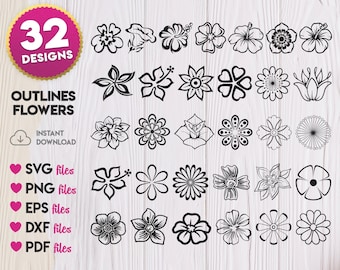 Outlines Flowers SVG Bundle, Outlines Flowers silhouette svg, Outlines Flowers vector, Outlines Flowers cricut, Outlines Flowers png