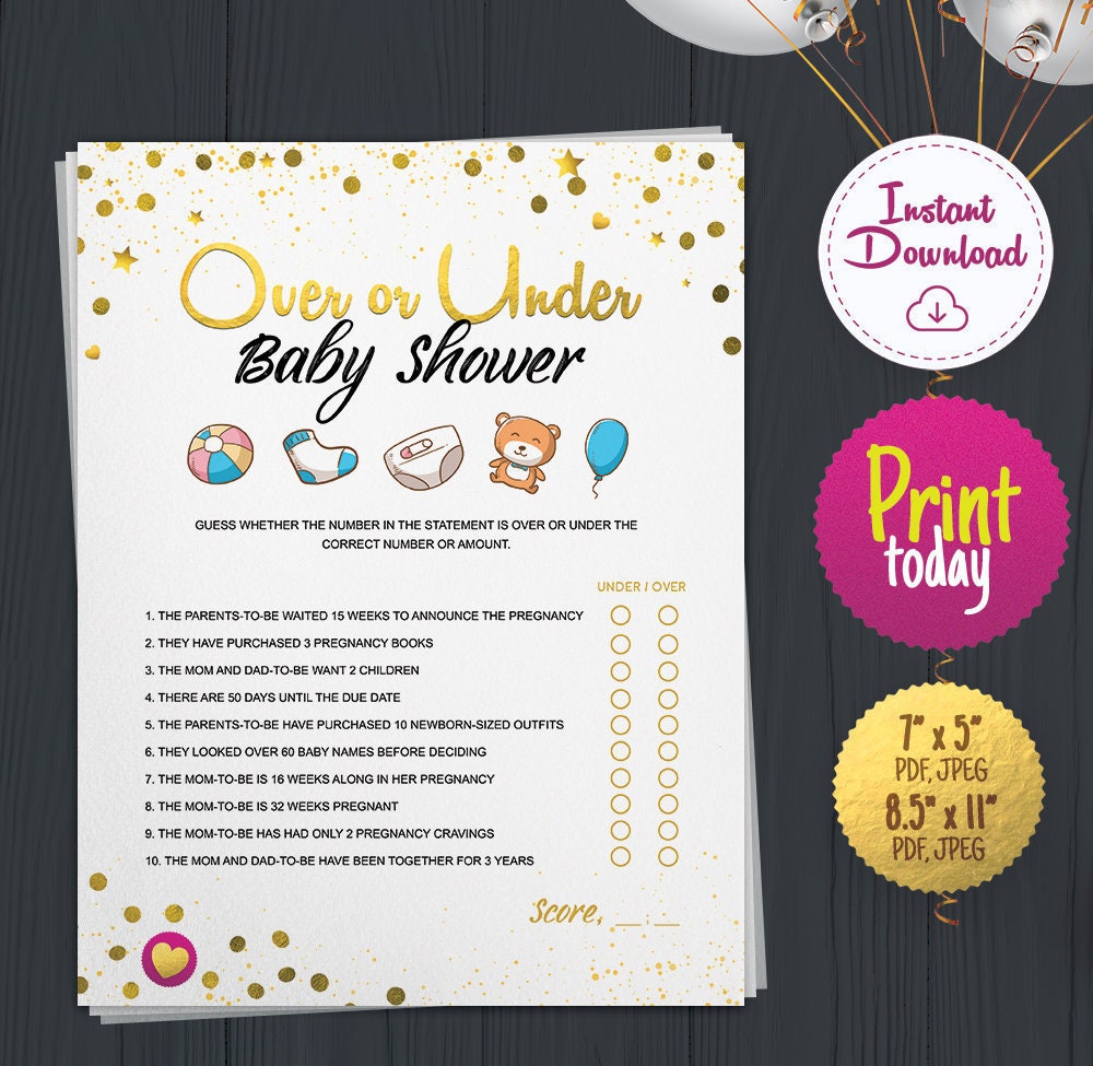 Over or Under Baby Shower Game, Greenery Bridal Shower, Bridal Shower ...