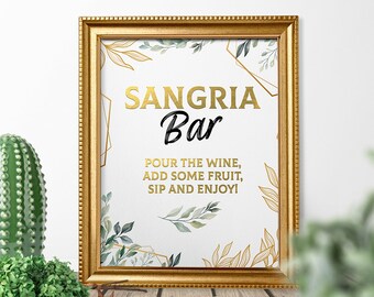 Sangria Bar Sign, Printable Sangria Drinks Table Sign, Wedding Decor, Bridal Shower Decorations Instant Download, DIY Banners, Gold Black