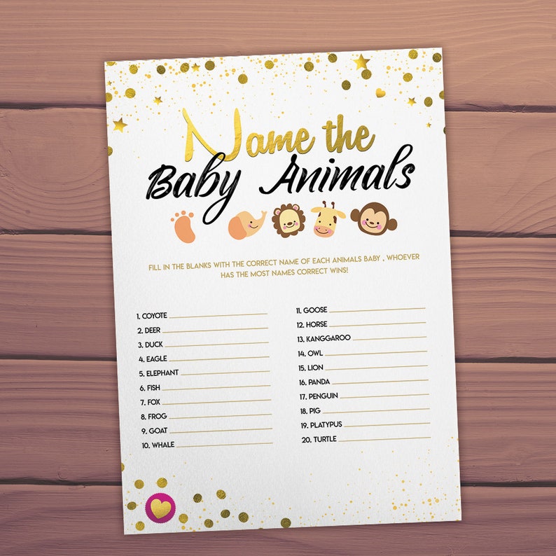 Name the Baby Animals Game, Baby Shower Games, Woodland Forest Animal