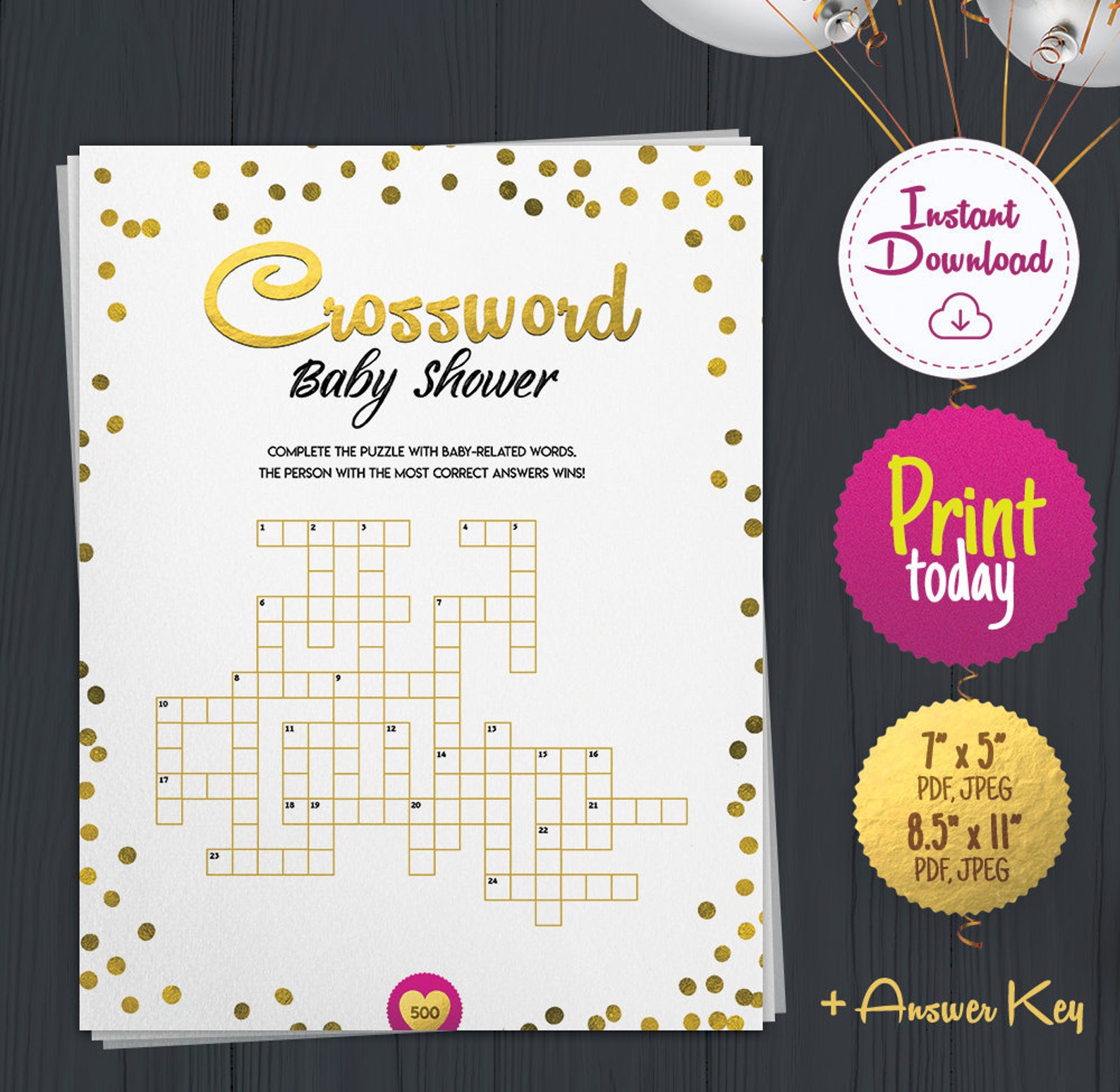 Crossword Baby Shower Printable Game Puzzle Baby Shower Etsy Uk