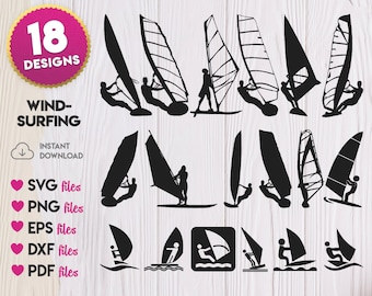 Pakiet SVG Windsurfing, sylwetka windsurfingu svg, cricut windsurfingu, obrazy windsurfingu, wektor windsurfingu, svg windsurfera