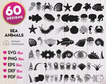 Jellyfish SVG, Crab svg, Seashell svg, Turtle svg, Fish svg, Starfish svg, Seahorse svg, Sea animals svg, Ocean Animals svg