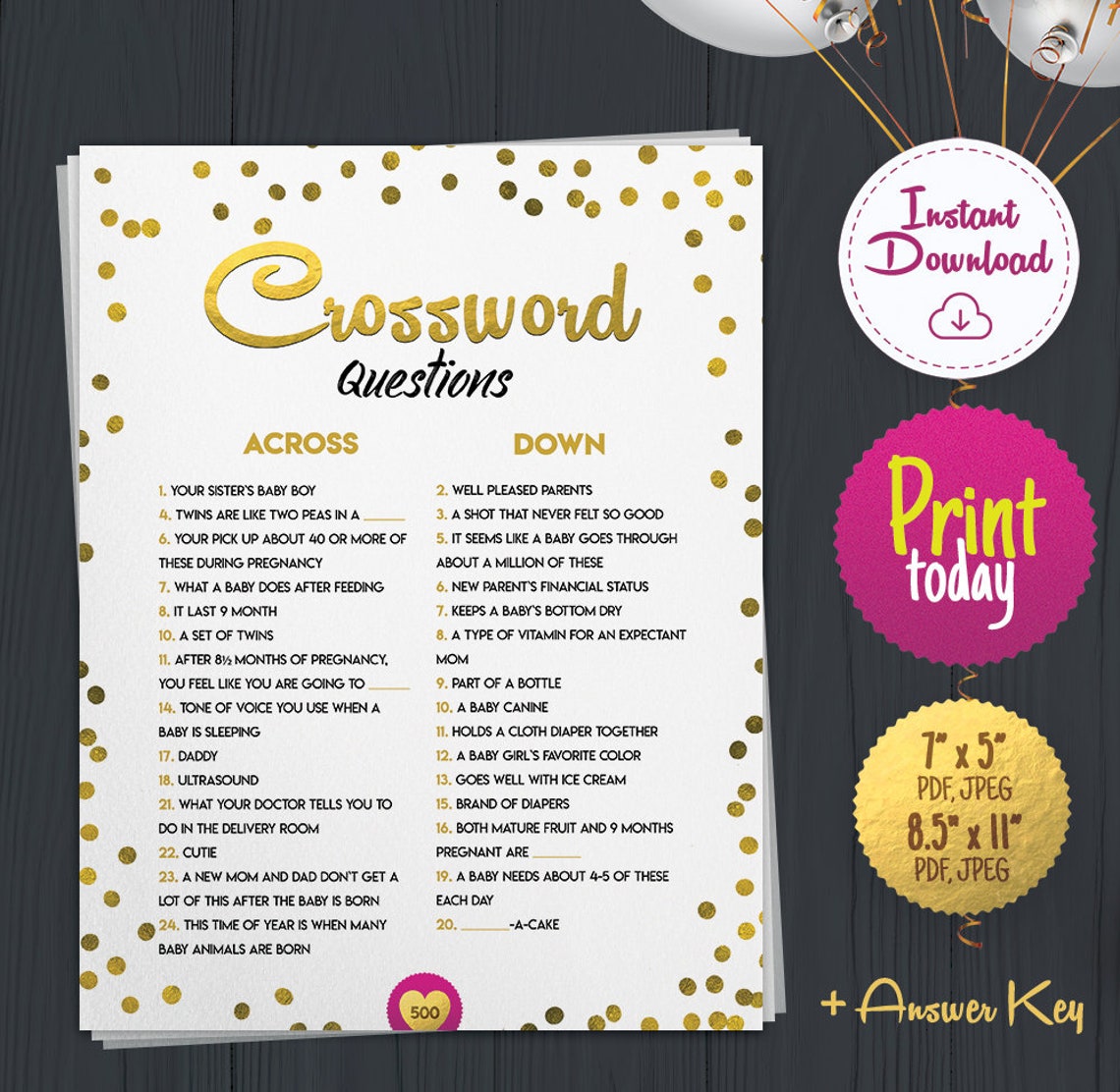 Crossword Baby Shower Printable Game, Puzzle Baby Shower Printable Game ...