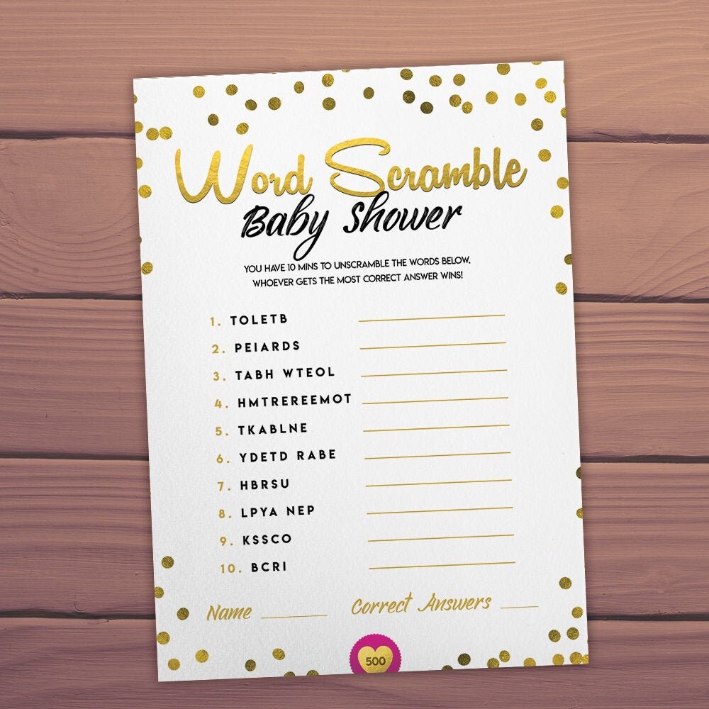 Baby Shower Word Scramble Printable Baby Shower Games - Etsy