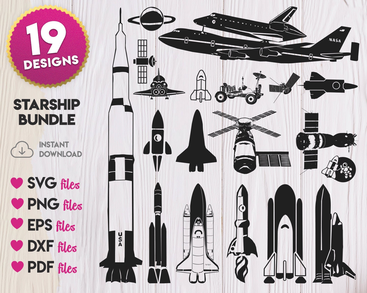 Starship SVG Silhouette, Space Shuttle Svg, Satellite Svg, Space Rover ...